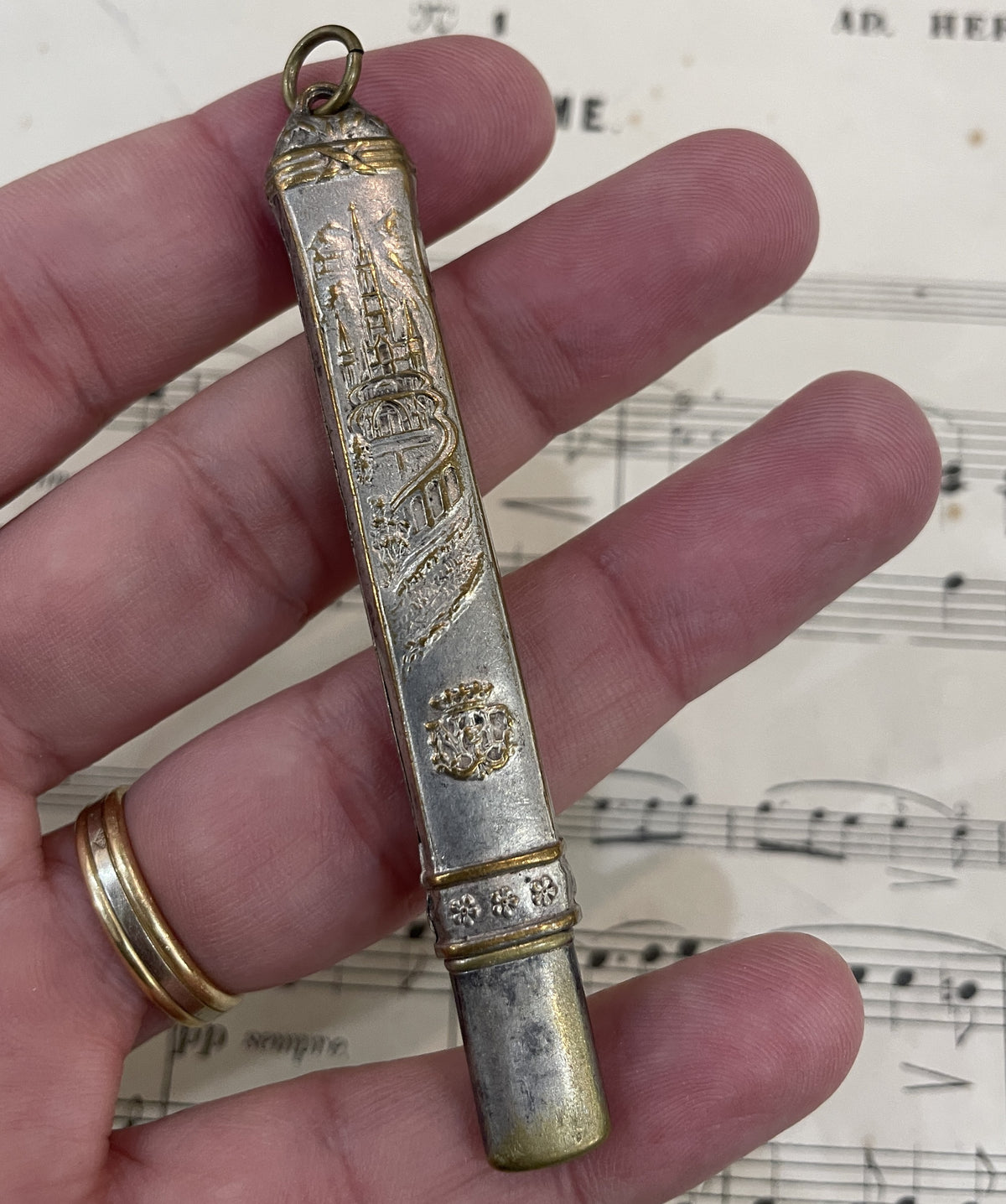 Antique French Art Nouveau Silver Plated Pencil ND de Lourdes 1920