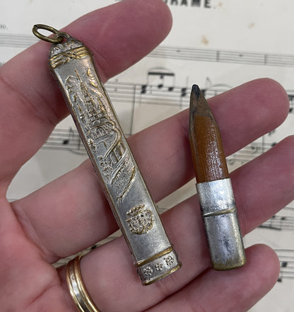 Antique French Art Nouveau Silver Plated Pencil ND de Lourdes 1920