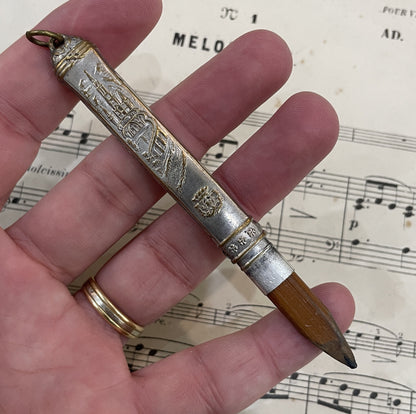 Antique French Art Nouveau Silver Plated Pencil ND de Lourdes 1920