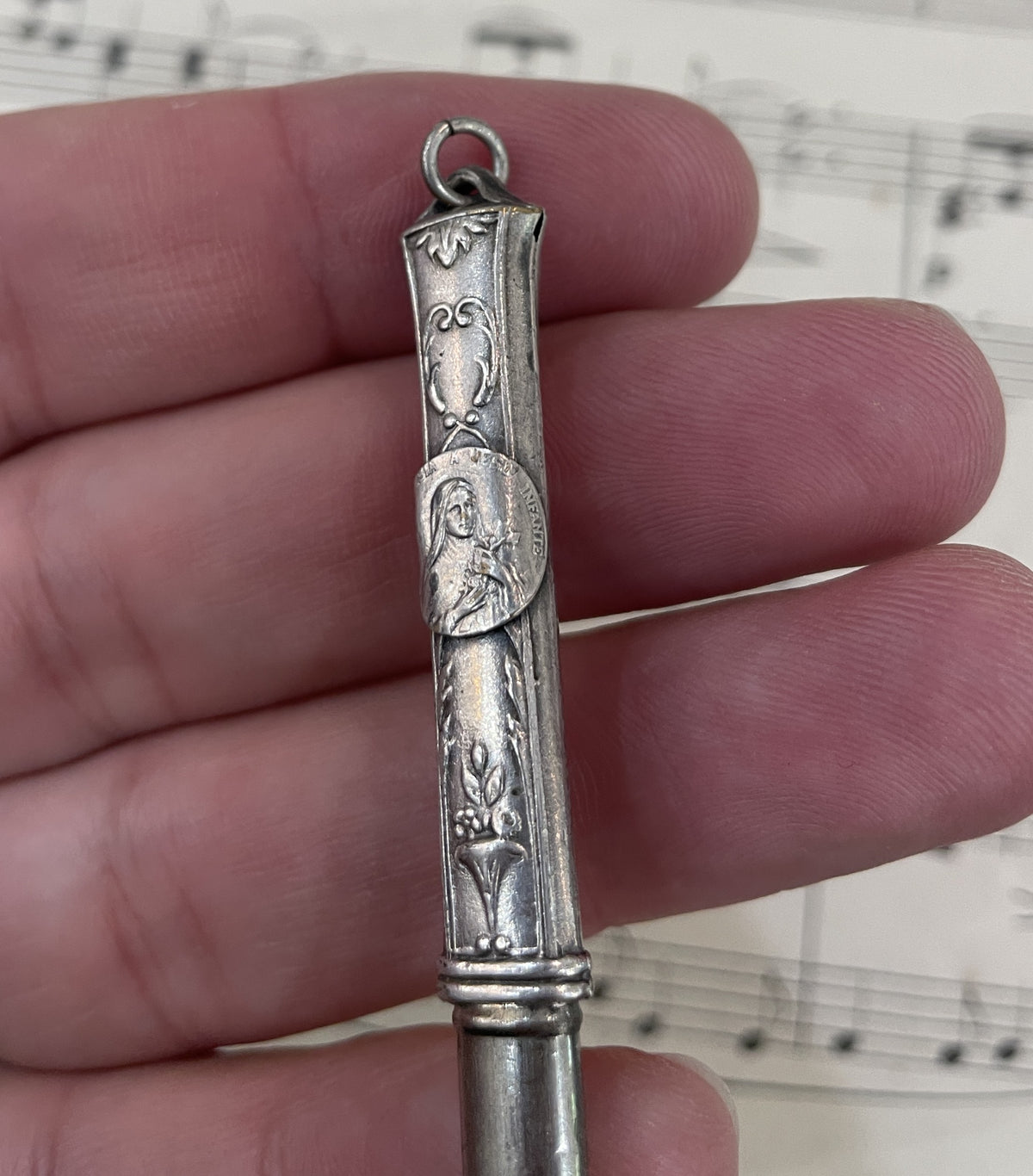 Antique French Art Nouveau Silver Plated Pencil St Therese of Lisieux 1920