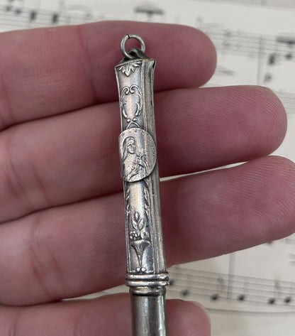Antique French Art Nouveau Silver Plated Pencil St Therese of Lisieux 1920