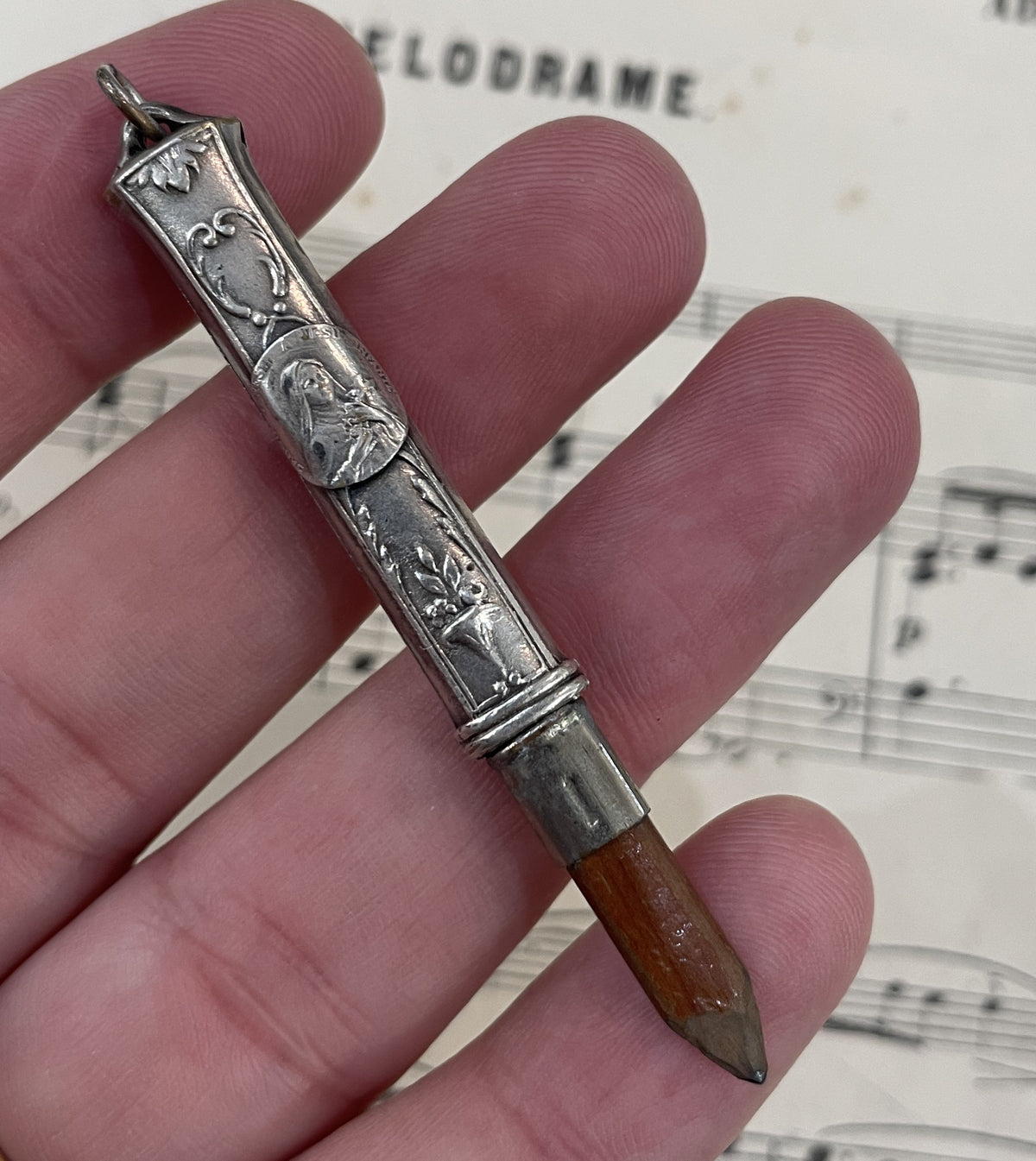 Antique French Art Nouveau Silver Plated Pencil St Therese of Lisieux 1920