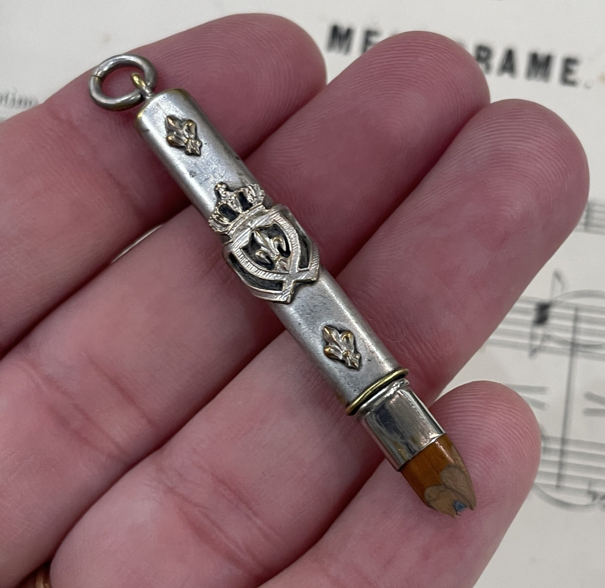 Antique French Art Nouveau Silver Plated Pencil Fleur de Lys 1920