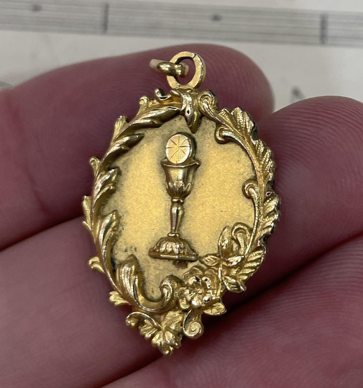 Antique French Gold-Filled First Communion Chalice Religious Medal c1900