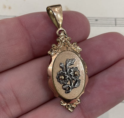 Antique French Art Nouveau Rose Gold Plated Locket Pendant Flower c1900