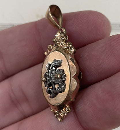 Antique French Art Nouveau Rose Gold Plated Locket Pendant Flower c1900
