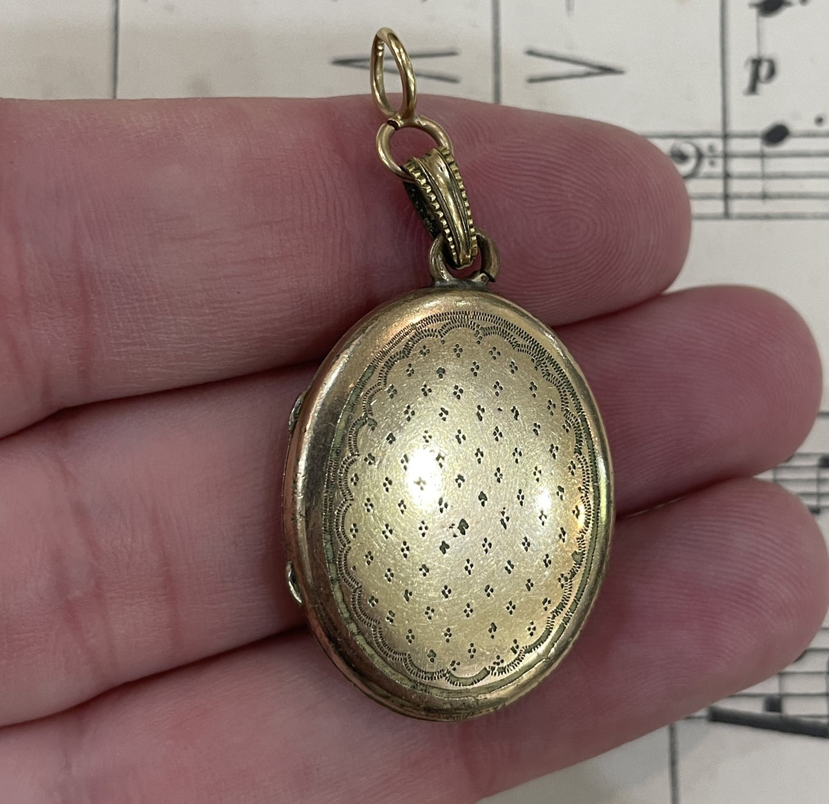 Antique French Art Nouveau Gold Plated Enameled Locket Pendant Flower c1900