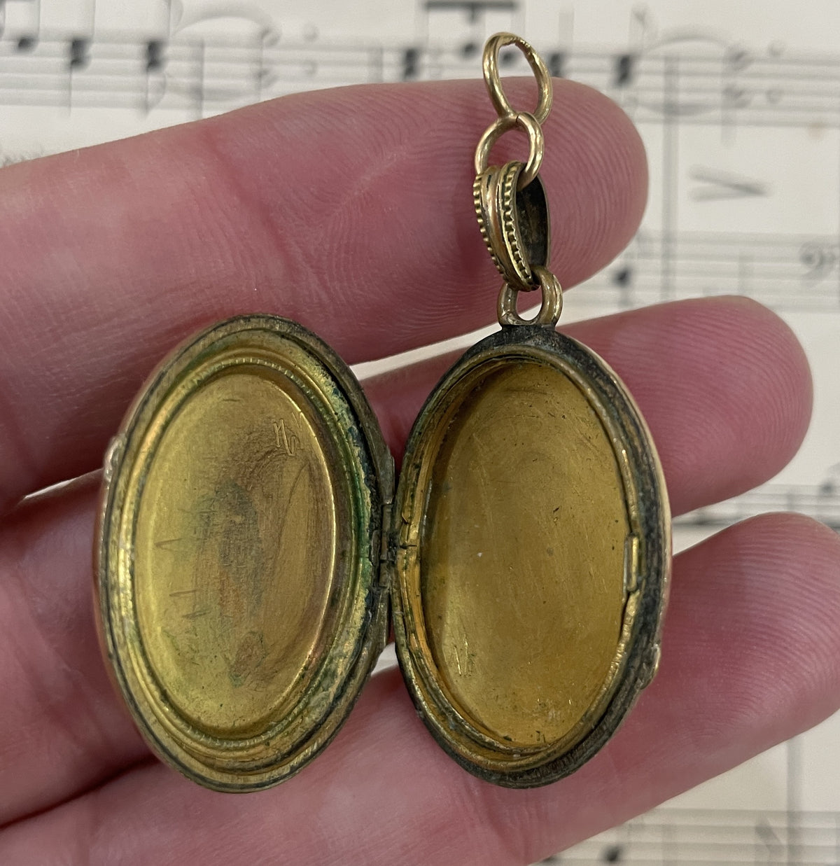 Antique French Art Nouveau Gold Plated Enameled Locket Pendant Flower c1900