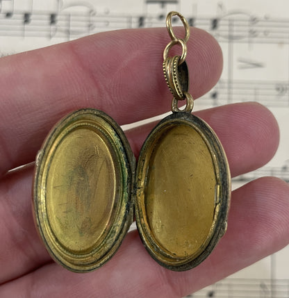 Antique French Art Nouveau Gold Plated Enameled Locket Pendant Flower c1900