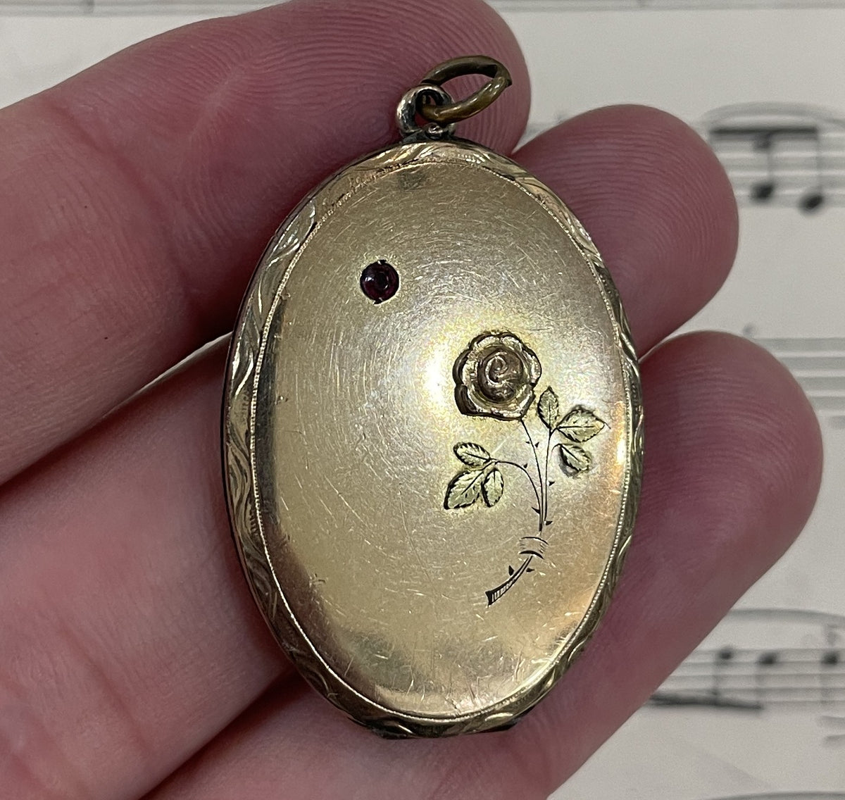 Antique French Art Nouveau Gold Plated Locket Pendant Flower c1900