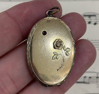 Antique French Art Nouveau Gold Plated Locket Pendant Flower c1900