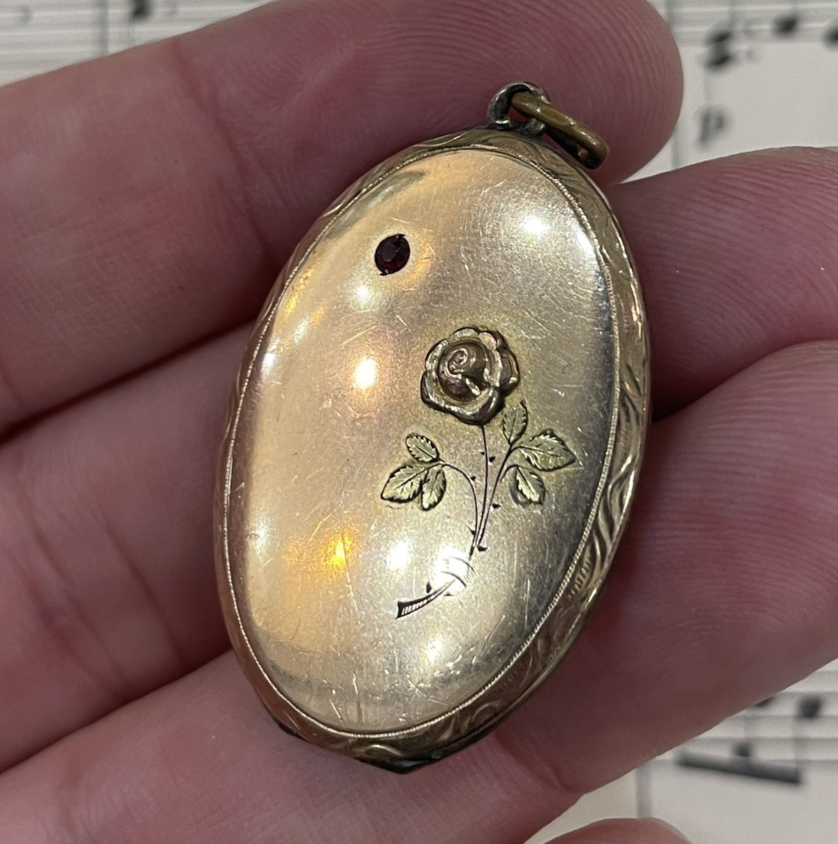 Antique French Art Nouveau Gold Plated Locket Pendant Flower c1900