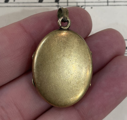 Antique Italian Art Nouveau Gold Plated Locket Pendant Pietra Dura Flower c1900