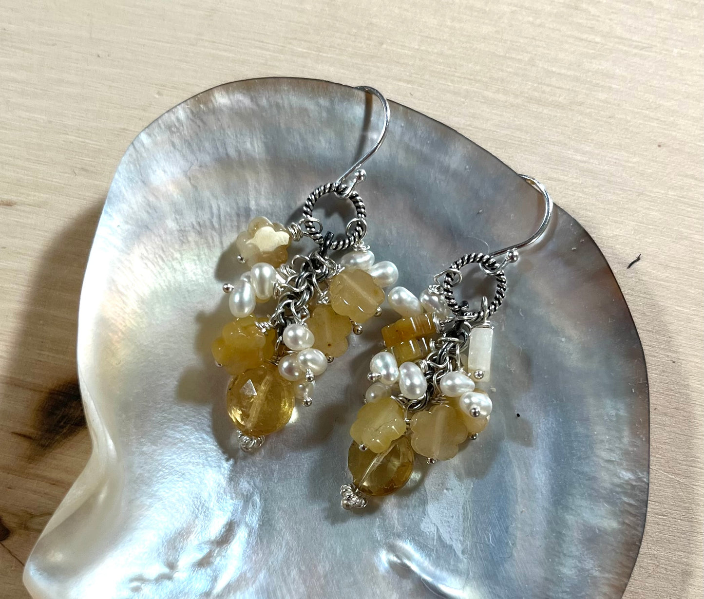 Citrine and yellow jade blossom gemstone earrings