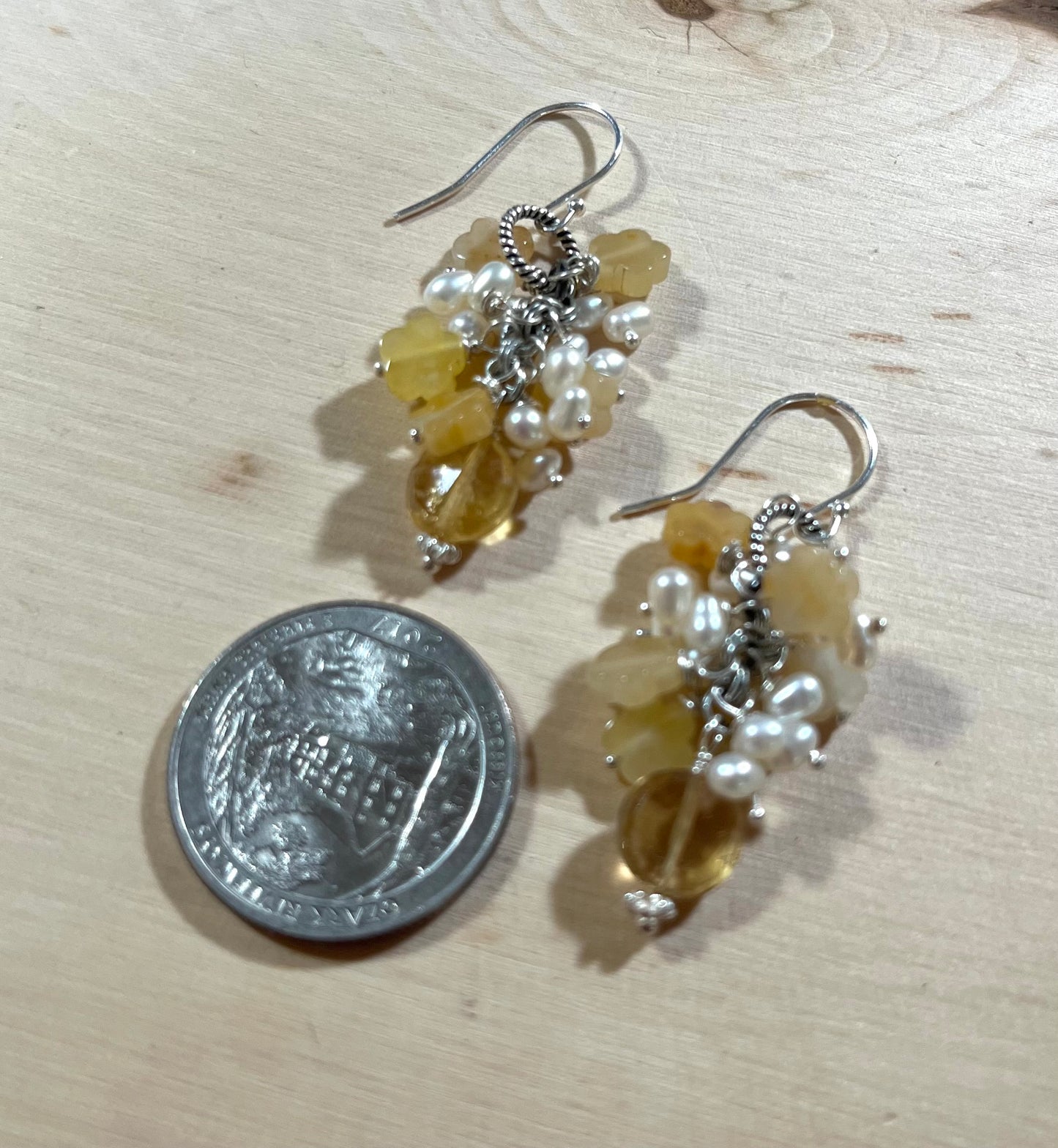 Citrine and yellow jade blossom gemstone earrings