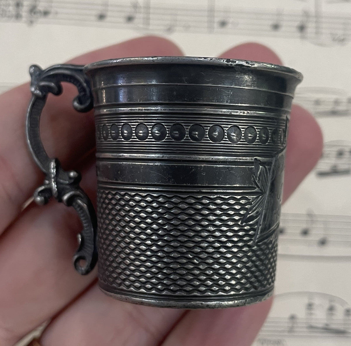 Antique French Silver Plated Cup Souvenir of Notre Dame de Bon Encontre c1920