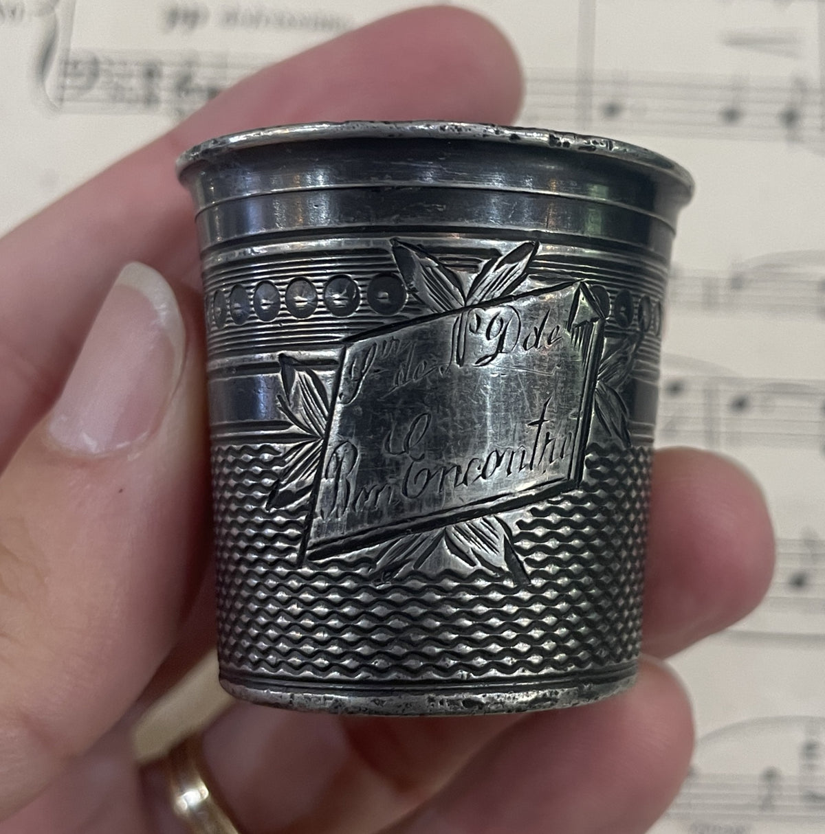 Antique French Silver Plated Cup Souvenir of Notre Dame de Bon Encontre c1920