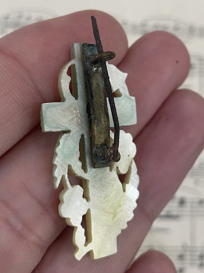 Rare Antique French Mother of Pearl Art Nouveau Cross Brooch c1900