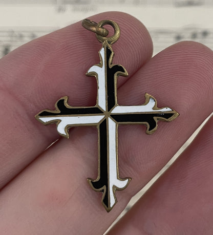 Rare Antique French Enameled Dominican Cross / Fleur de Lys c1920