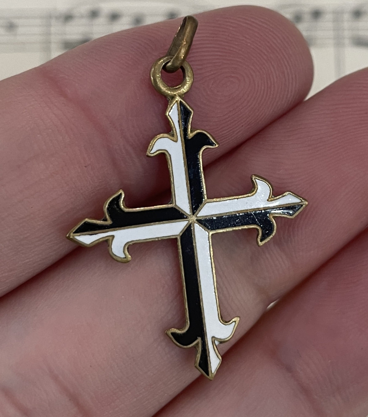 Rare Antique French Enameled Dominican Cross / Fleur de Lys c1920