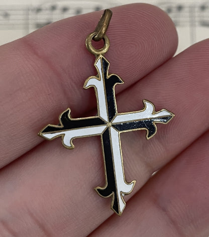 Rare Antique French Enameled Dominican Cross / Fleur de Lys c1920