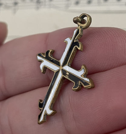 Rare Antique French Enameled Dominican Cross / Fleur de Lys c1920