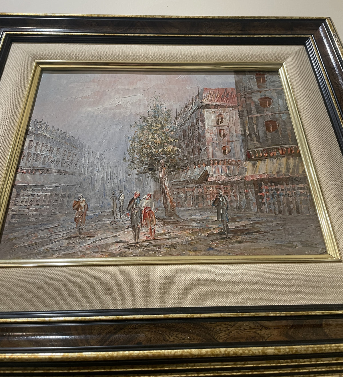 Vintage Oil on Canvas Parisian Street Paris c1960
