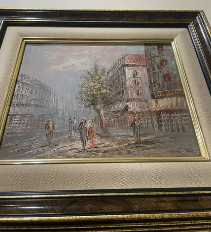 Vintage Oil on Canvas Parisian Street Paris c1960