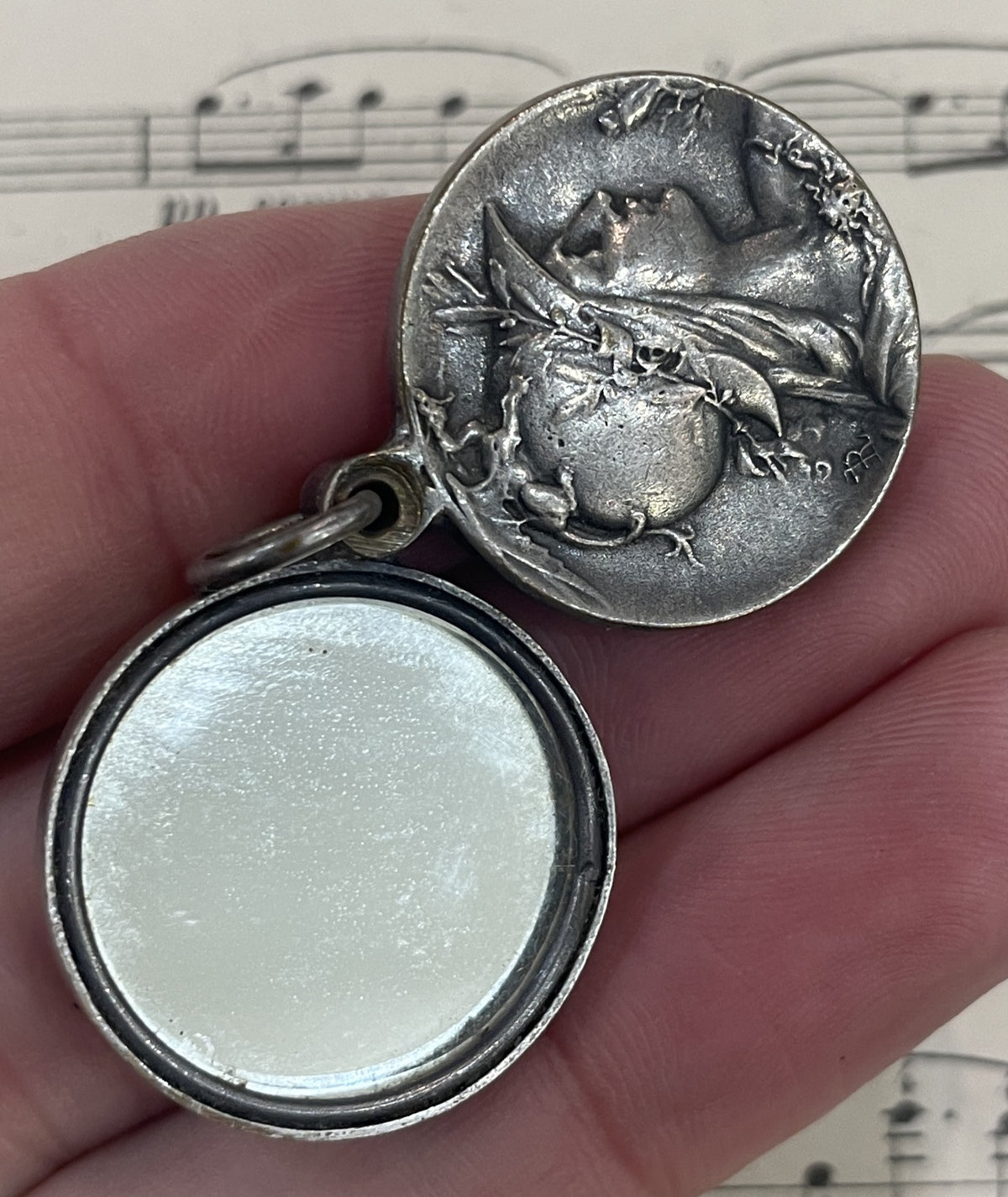 Rare Antique Art Nouveau French Sliding Mirror Pendant Athena Goddess Dragon c1900