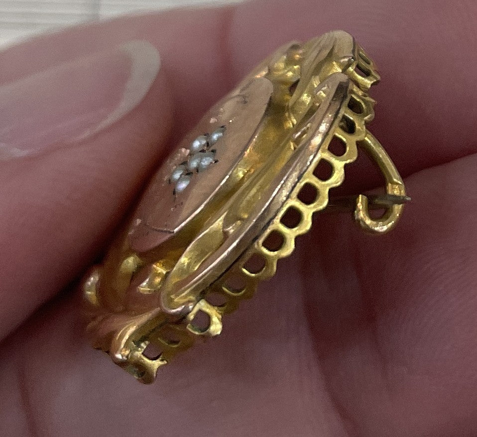Antique French Art Nouveau Gold-Filled Brooch Pendant Pearls c1900