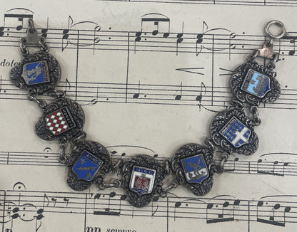 Antique French Provence South of France Cities Shields Enameled Bracelet Augis c1940