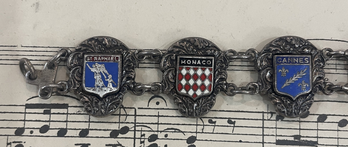 Antique French Provence South of France Cities Shields Enameled Bracelet Augis c1940