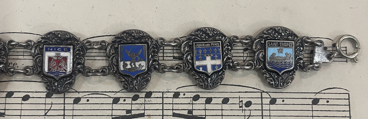 Antique French Provence South of France Cities Shields Enameled Bracelet Augis c1940