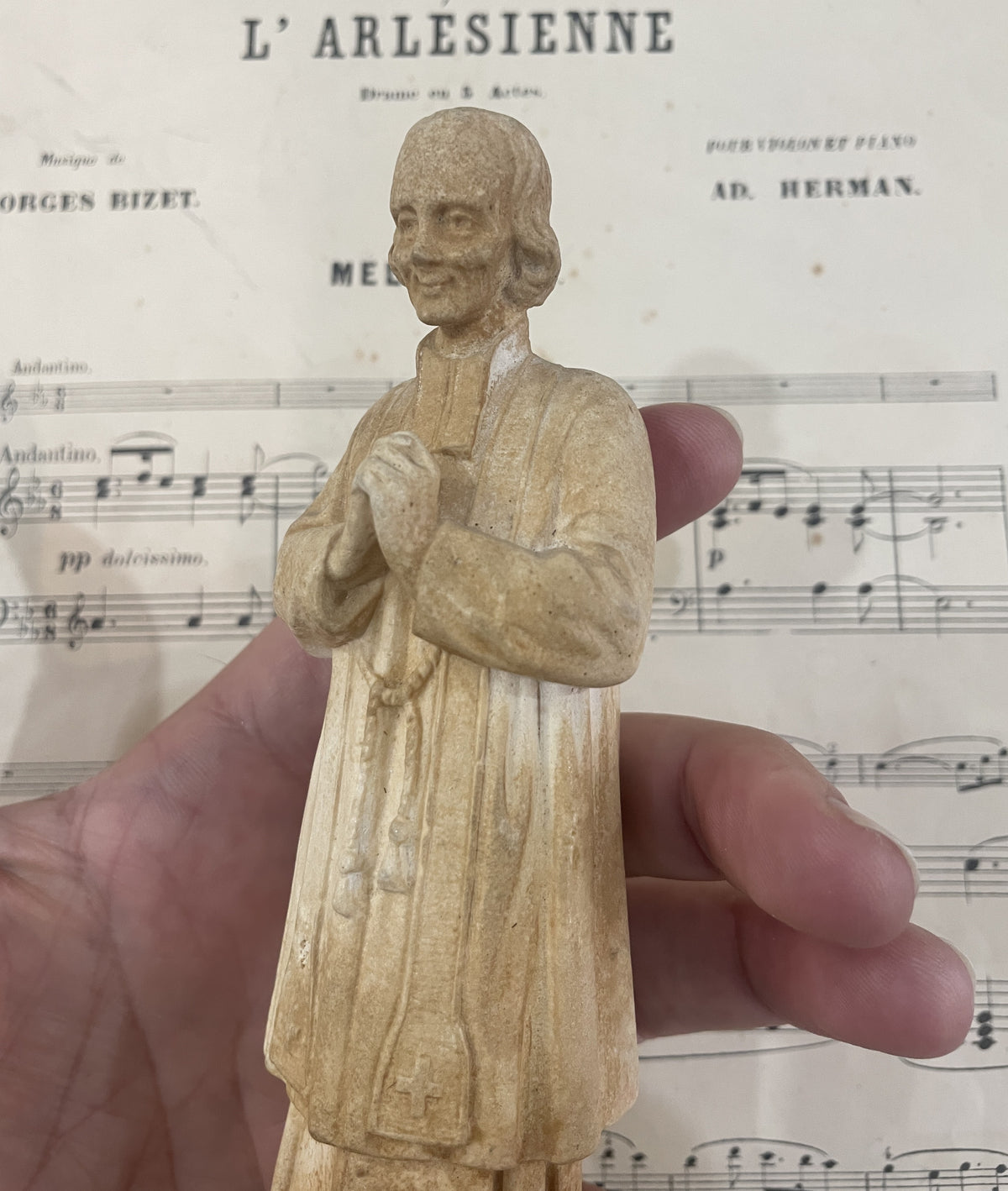 Rare Antique French St John Vianney Plaster Statue Signed Pieraccini c1920