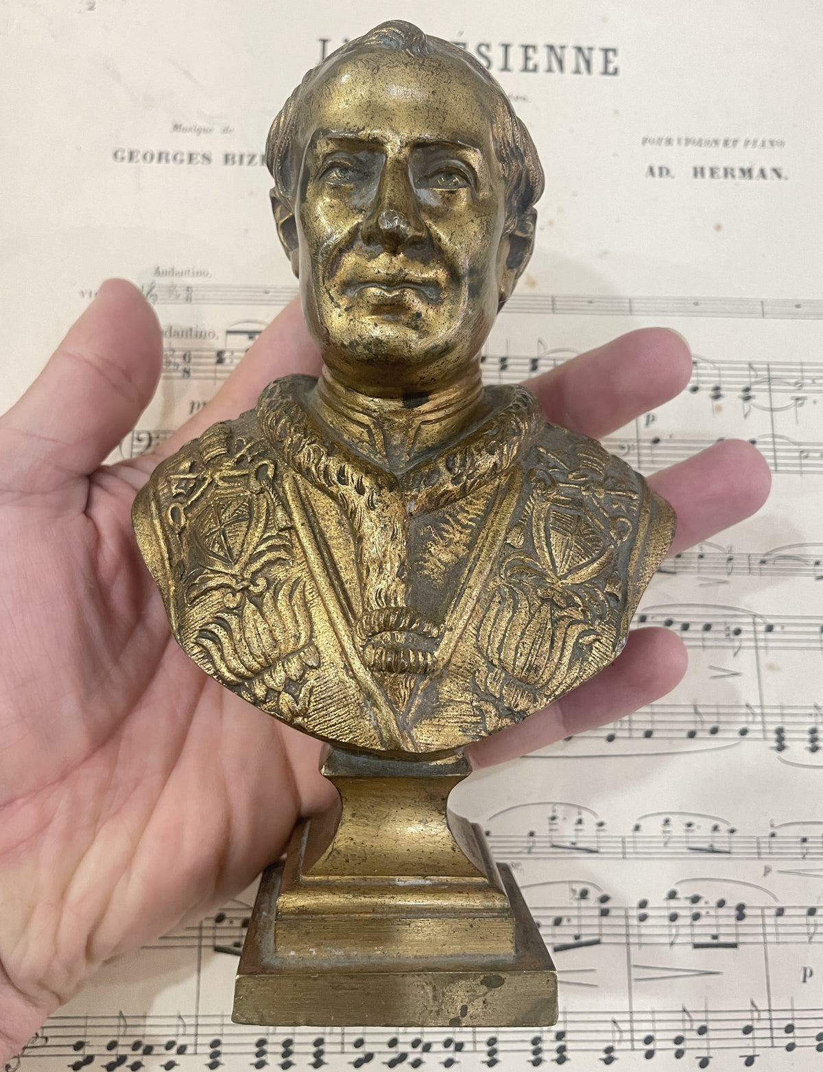 Antique French Spelter Statue Pope Pius IX Signed Jean Bulio c1900