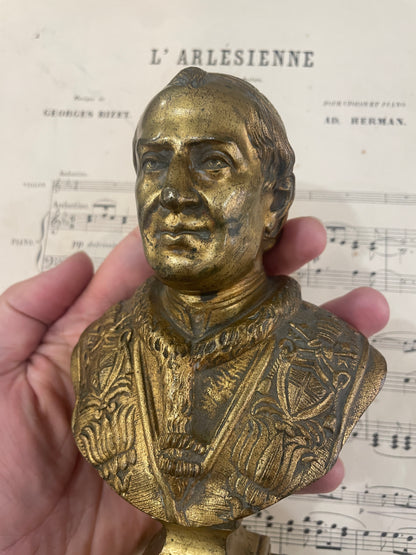 Antique French Spelter Statue Pope Pius IX Signed Jean Bulio c1900