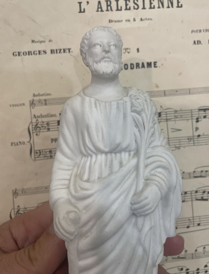 Rare Antique French St Joseph Biscuit Porcelain Statue Lily Axe c1920