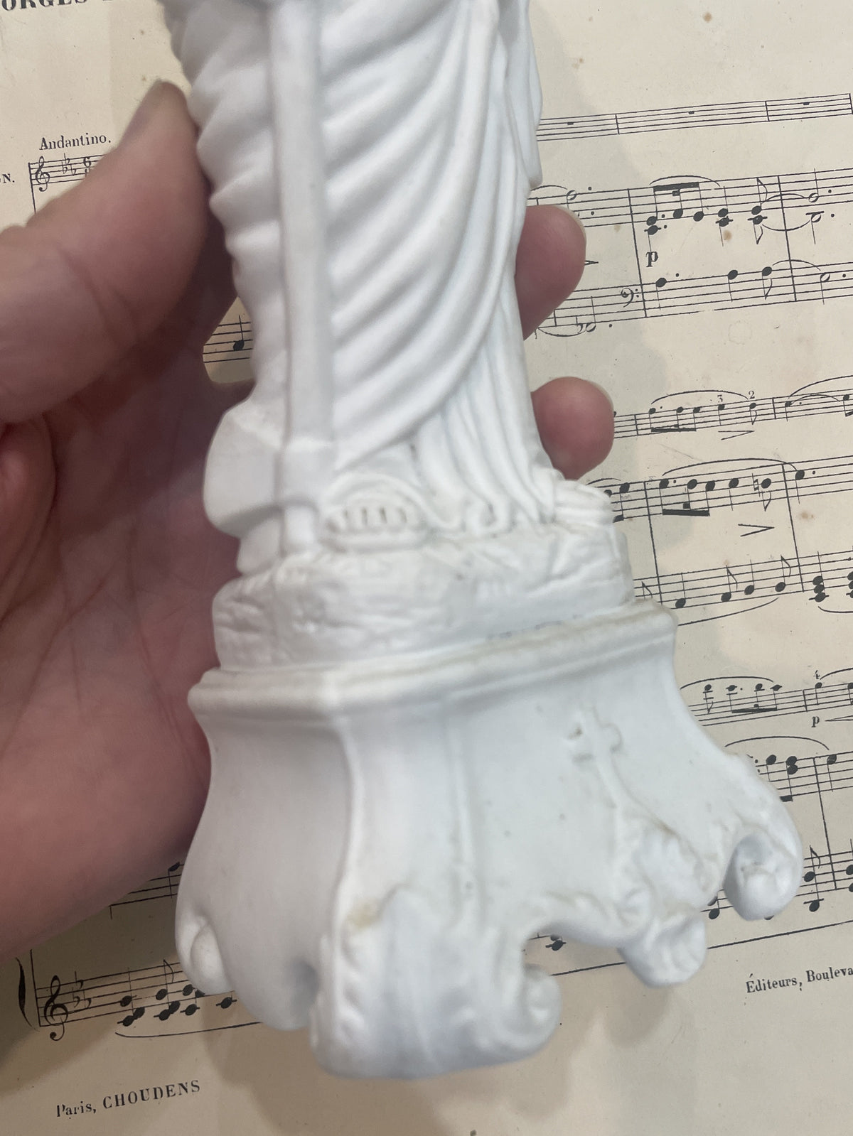 Rare Antique French St Joseph Biscuit Porcelain Statue Lily Axe c1920