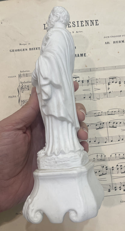 Rare Antique French St Joseph Biscuit Porcelain Statue Lily Axe c1920