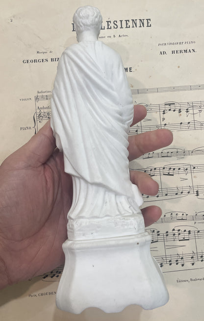 Rare Antique French St Joseph Biscuit Porcelain Statue Lily Axe c1920