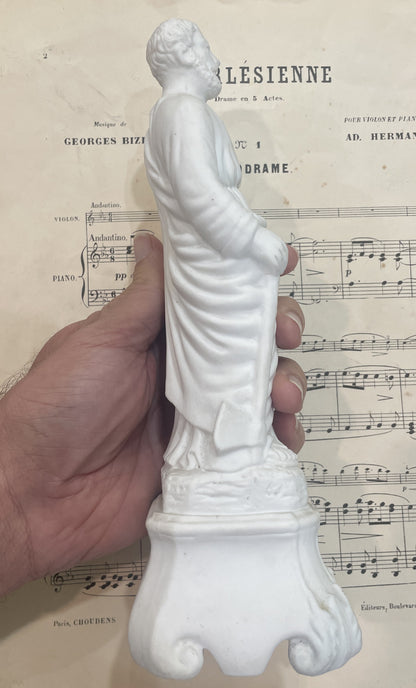 Rare Antique French St Joseph Biscuit Porcelain Statue Lily Axe c1920