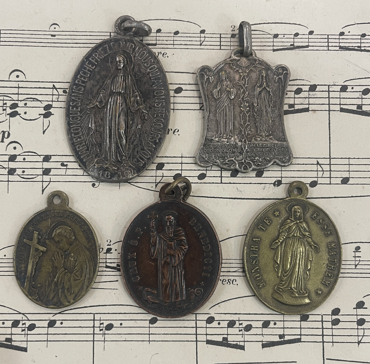 Antique French Religious Medal Pendant Aloysius Gonzaga c1900