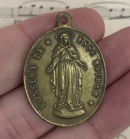 Large Antique French Religious Medal Pendant Miraculous Madonna  c1900