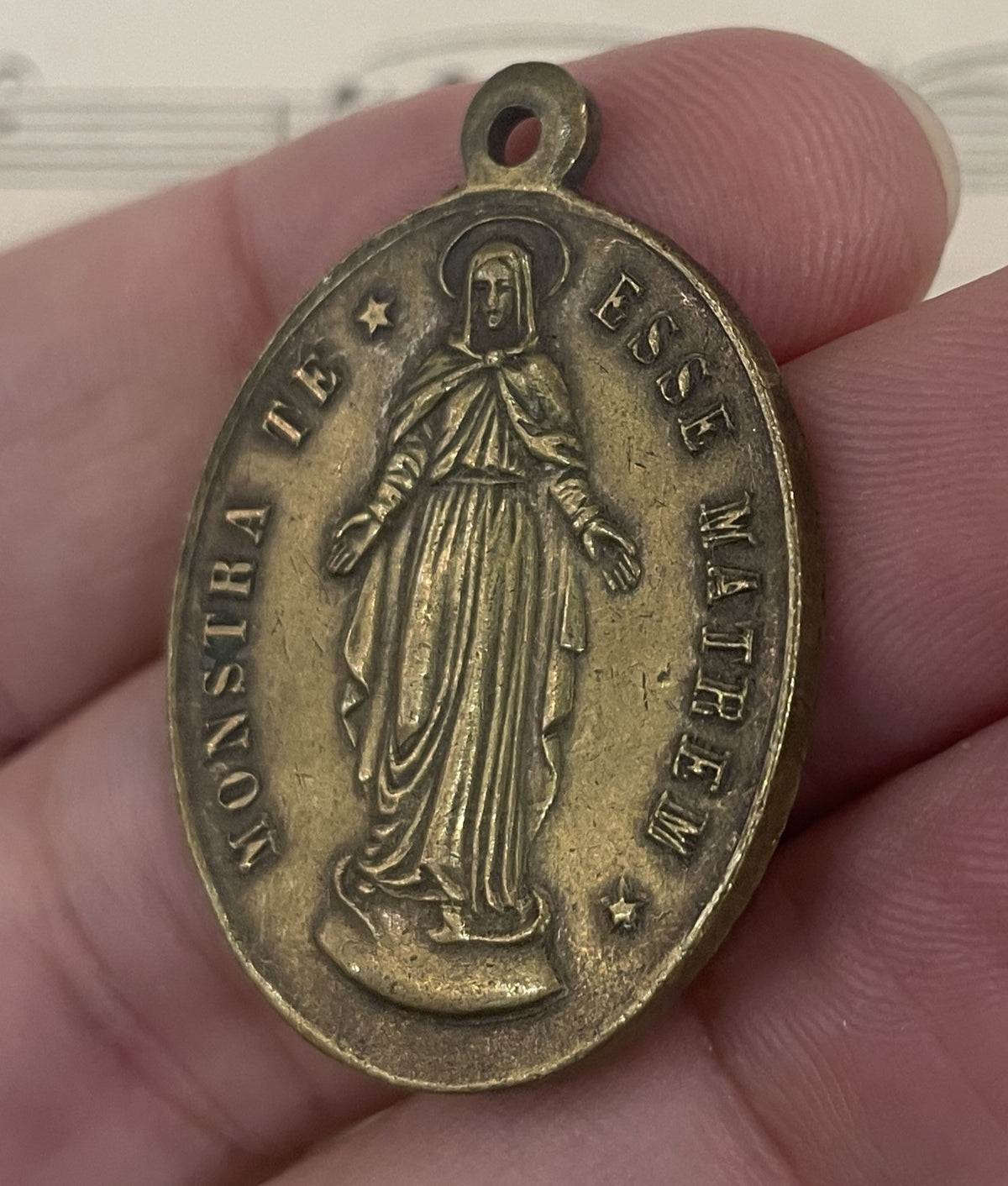 Large Antique French Religious Medal Pendant Miraculous Madonna  c1900