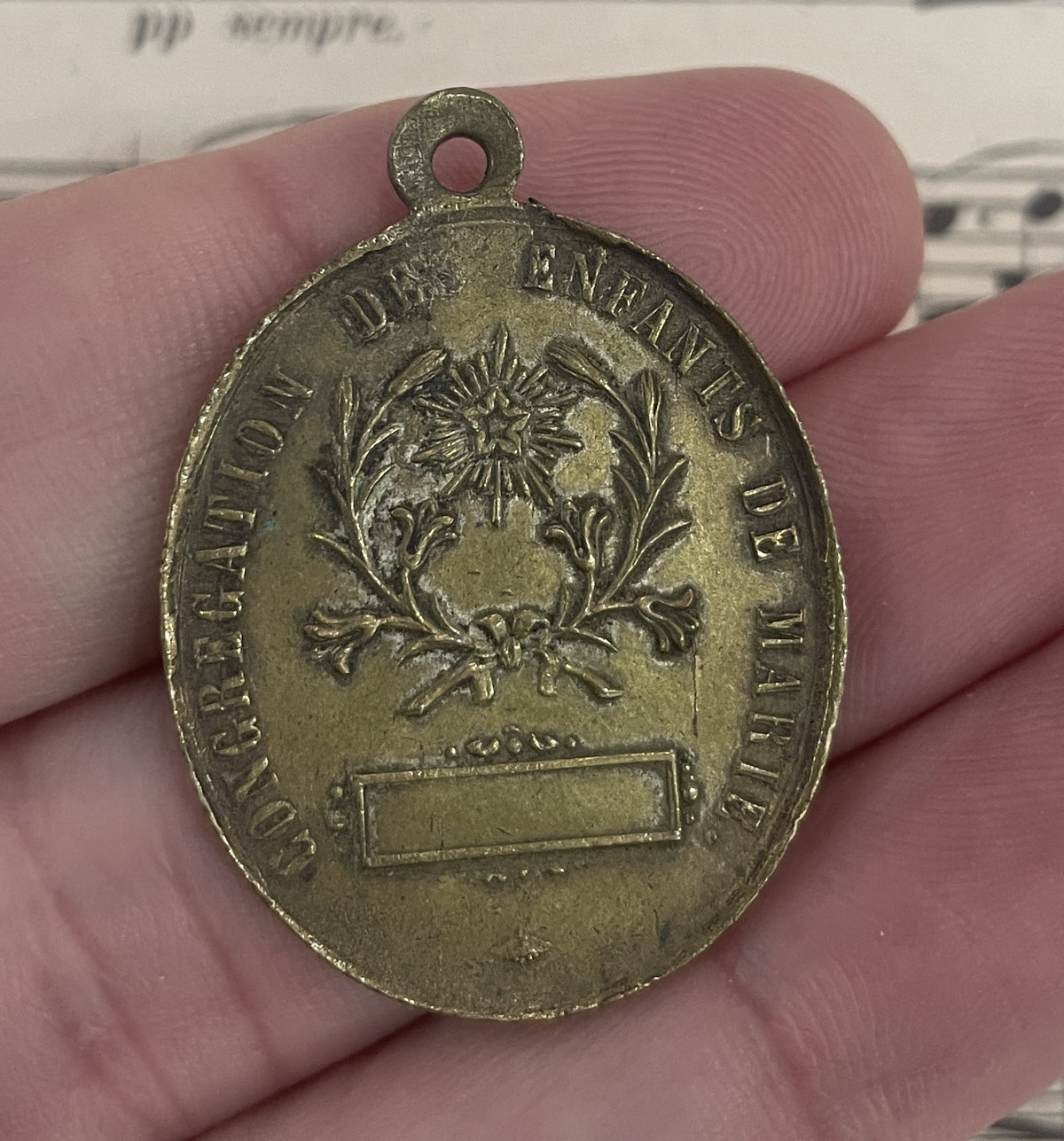 Large Antique French Religious Medal Pendant Miraculous Madonna  c1900