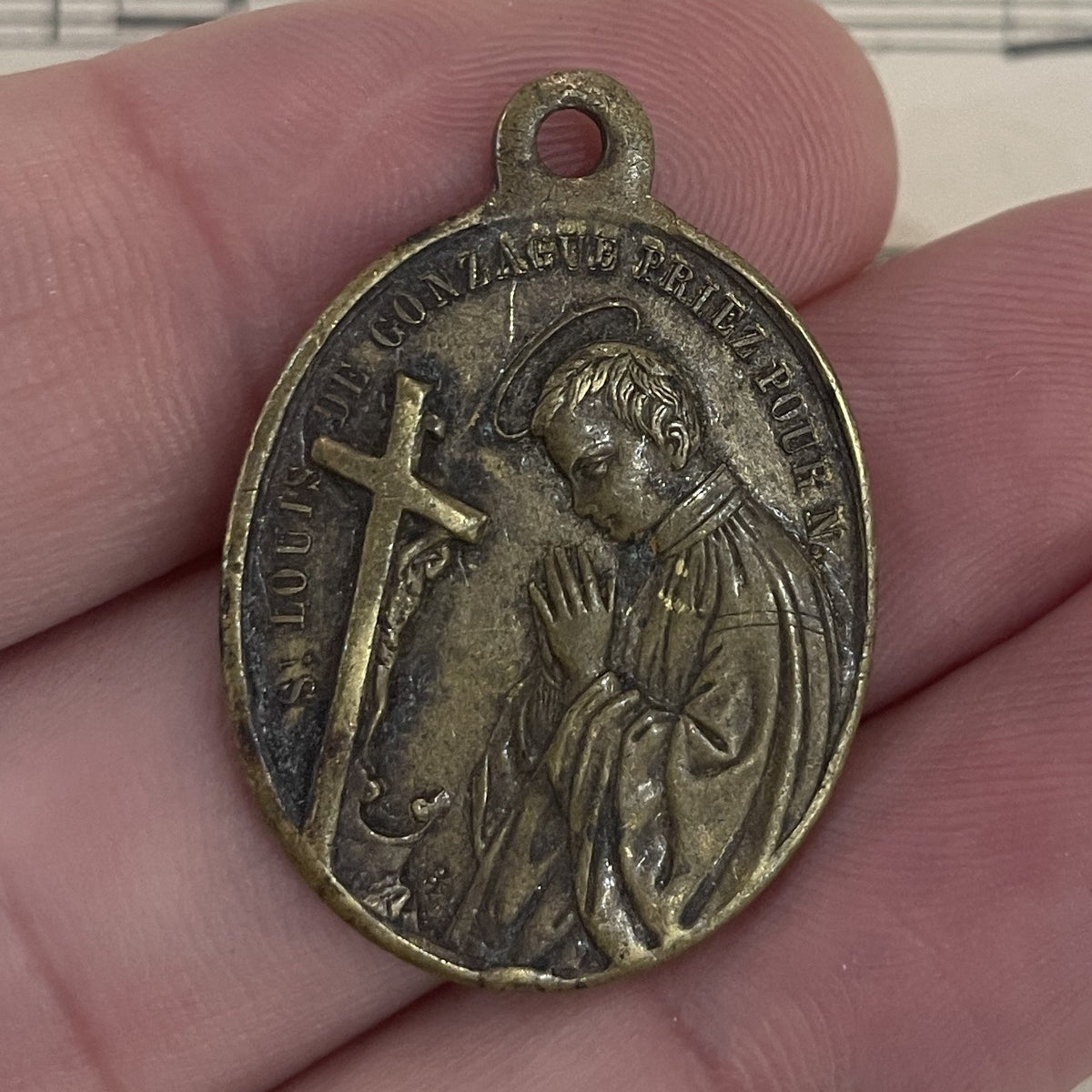 Antique French Religious Medal Pendant Aloysius Gonzaga c1900