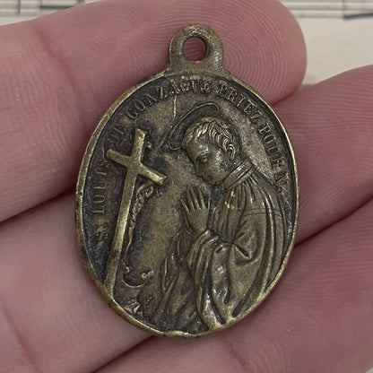 Antique French Religious Medal Pendant Aloysius Gonzaga c1900
