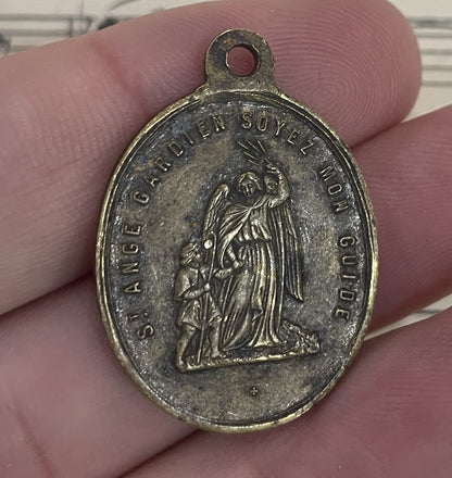 Antique French Religious Medal Pendant Aloysius Gonzaga c1900