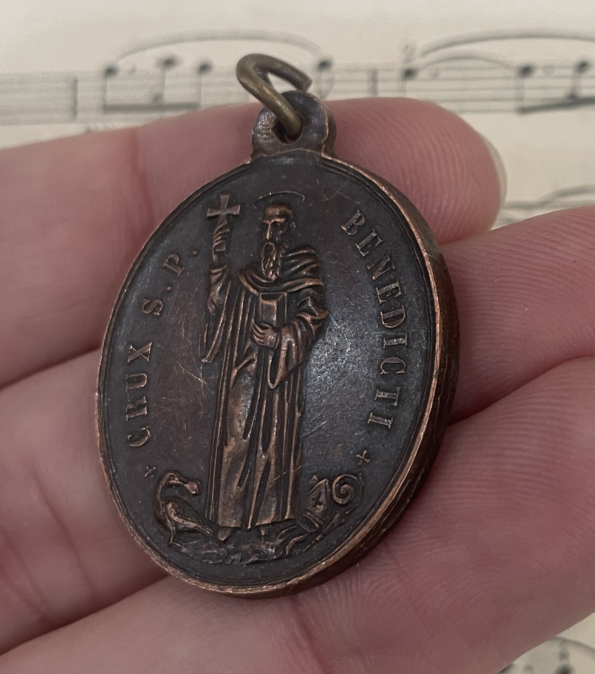 Large Antique French Religious Medal Pendant St Benedict c1900