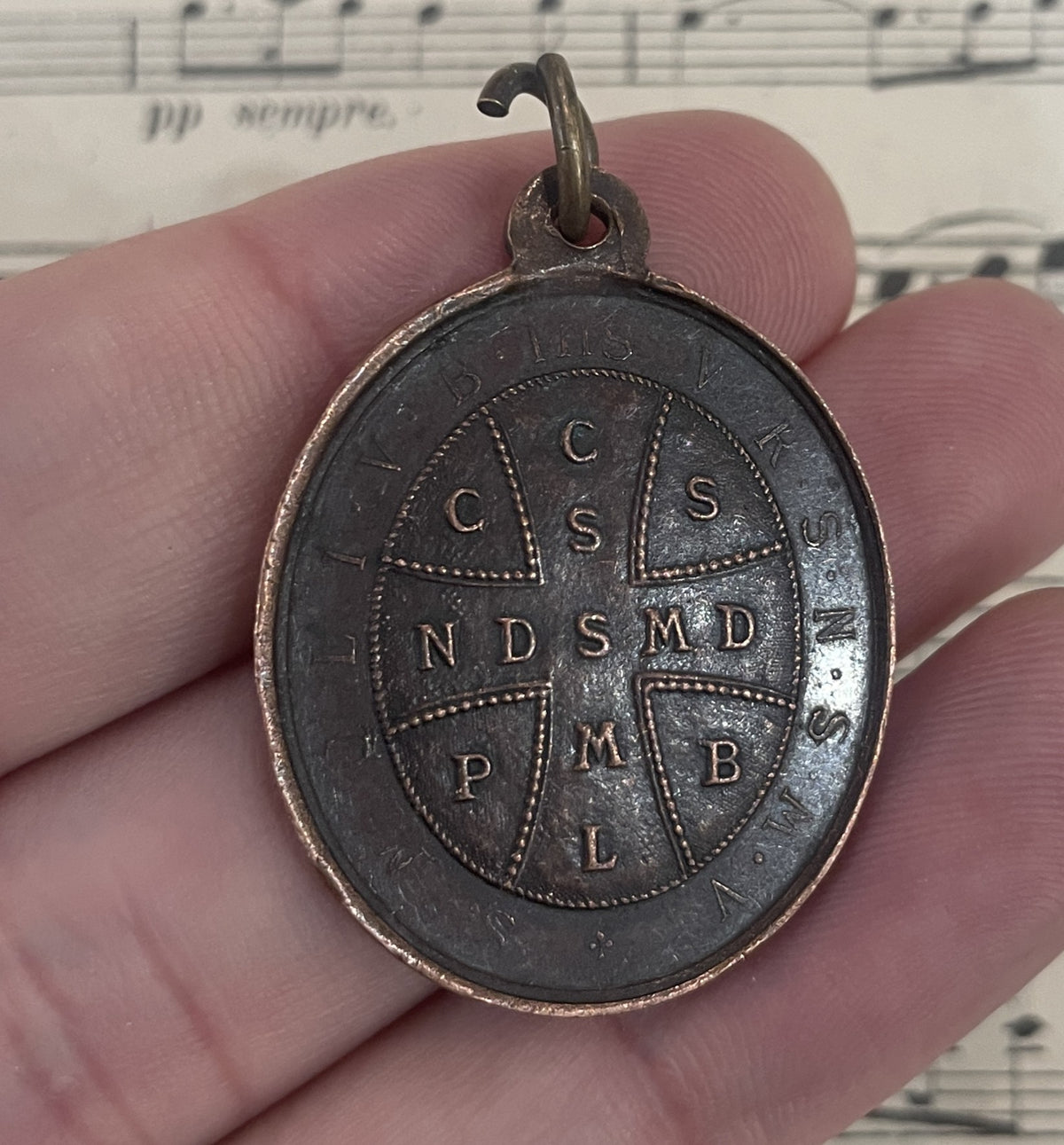 Large Antique French Religious Medal Pendant St Benedict c1900